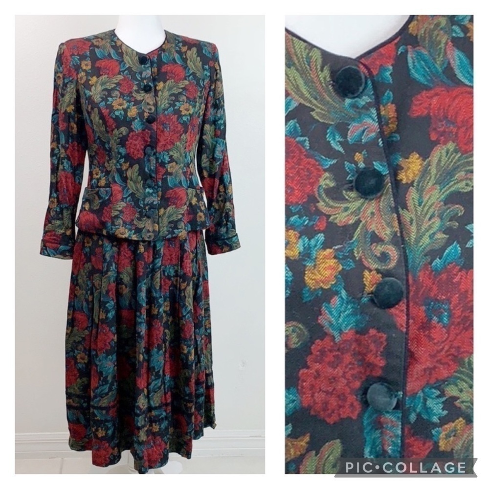 2pc. Lanz of Salisbury vintage petite blazer top & drop waist oleated skirt EUC
